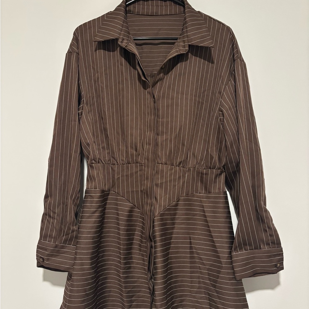 Brown Striped Long Sleeve Dress